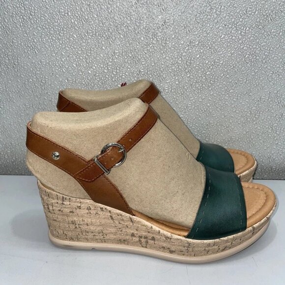 NEW PIKOLINOS Women’s Miranda W2F Leather Wedge Sandals – Brown/Green Size 9-9.5 - Picture 3 of 7
